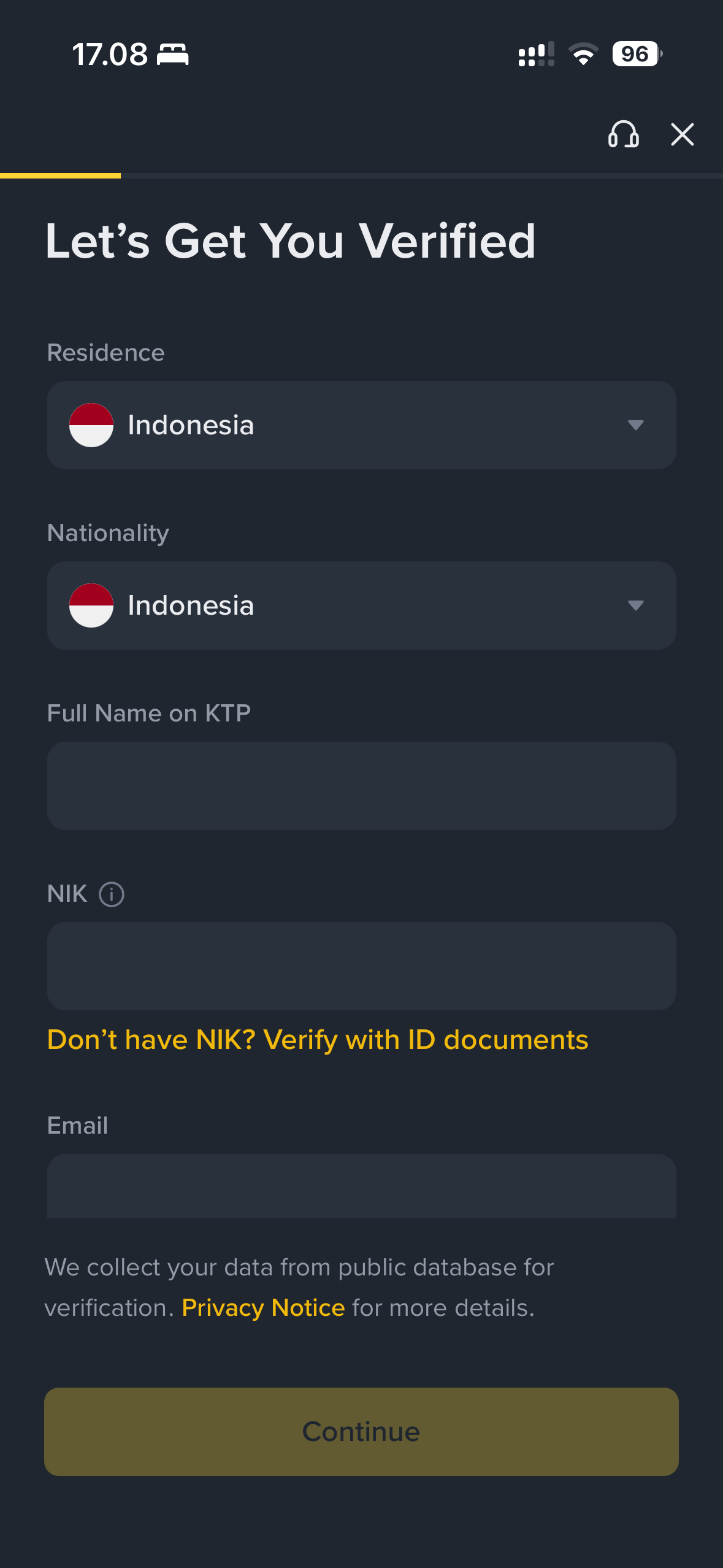 Verifikasi akun di binance