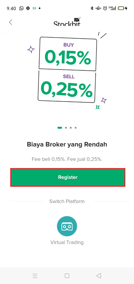 Halaman membuka akun di Stockbit