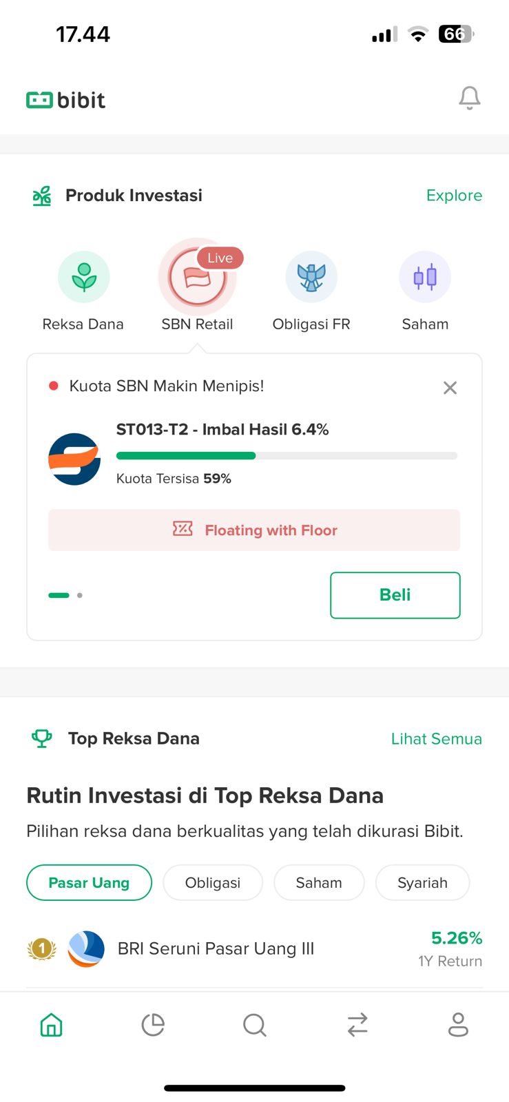 Tampilan aplikasi Bibit