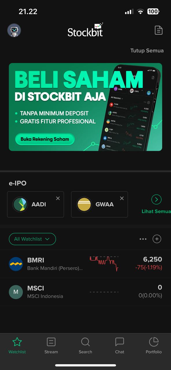 Ipot vs Stockbit: Tampilan aplikasi Stockbit
