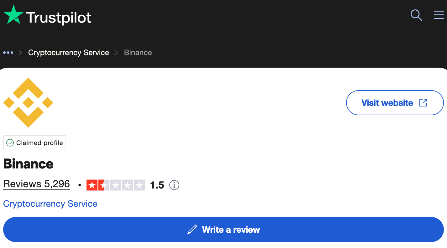 Ulasan Binance di Trustpilot