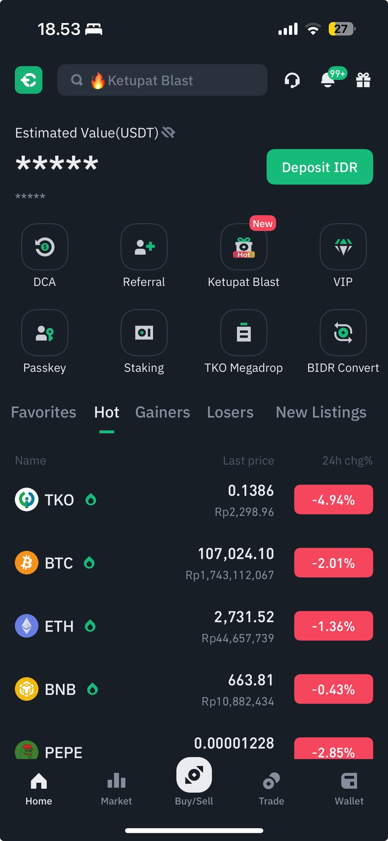 Tampilan aplikasi Tokocrypto