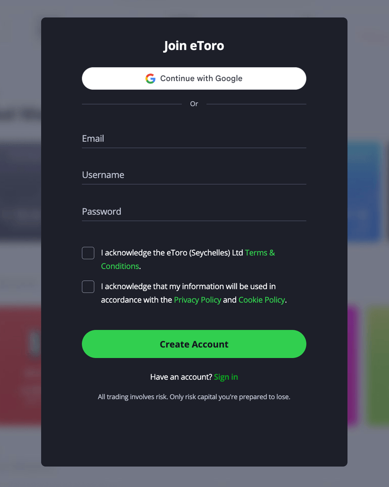 cara daftar eToro