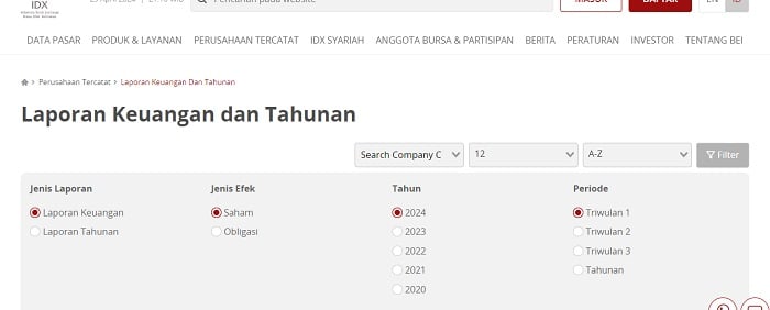 Laman IDX tentang laporan keuangan untuk analisa fundamental saham