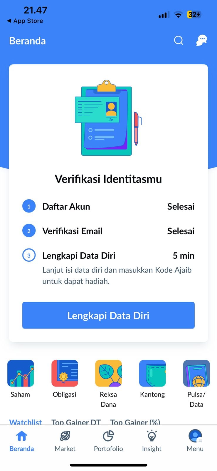 Ajaib vs Bibit: halaman utama ajaib