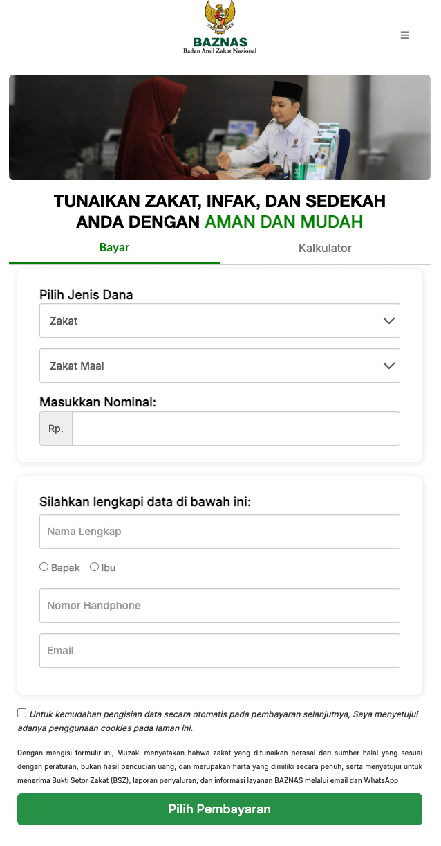 halaman utama situs resmi BAZNAS