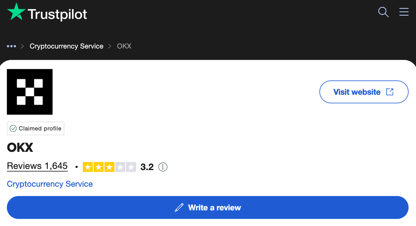 Ulasan OKX di Trustpilot