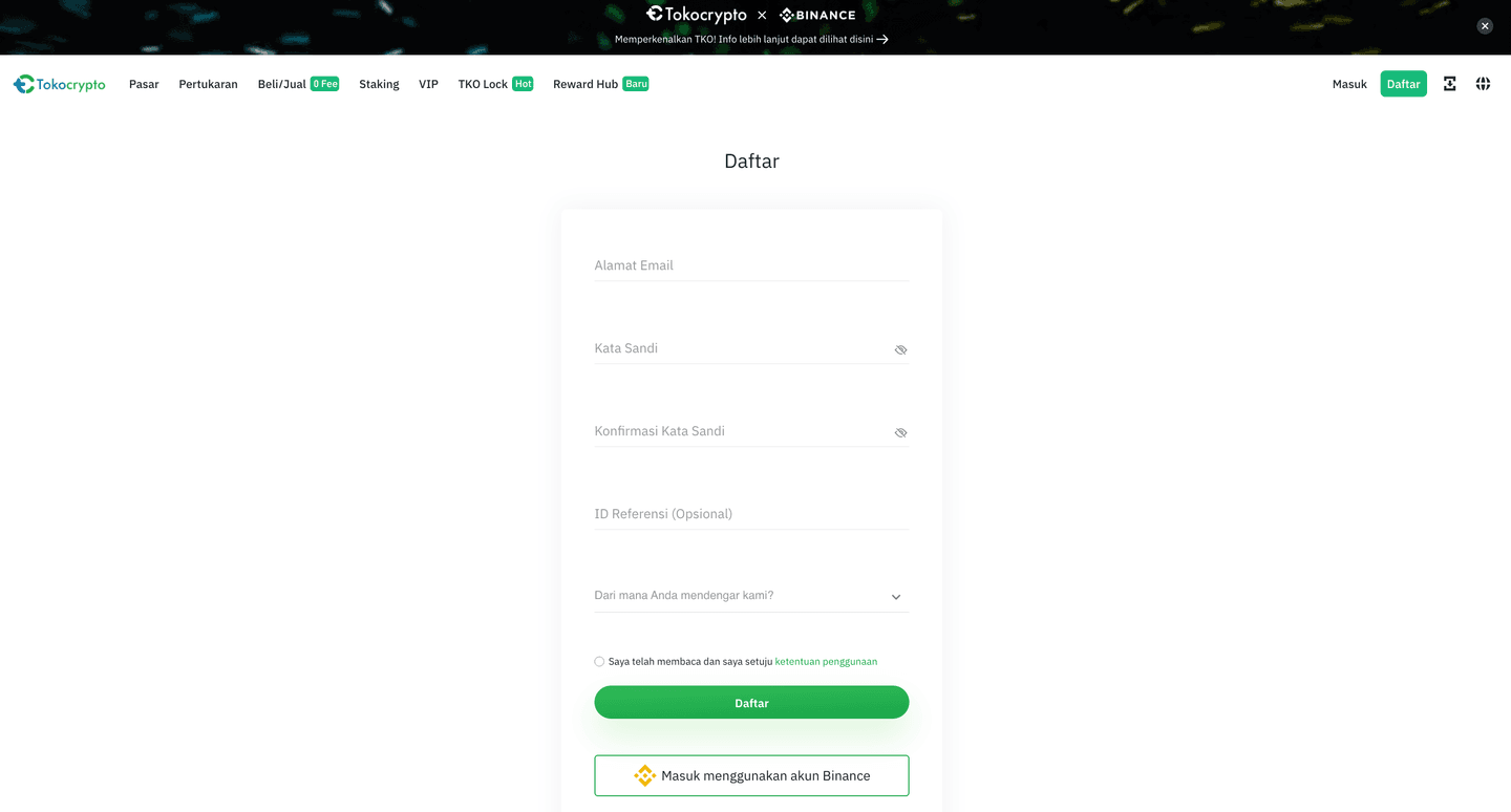 Buka akun di Tokocrypto