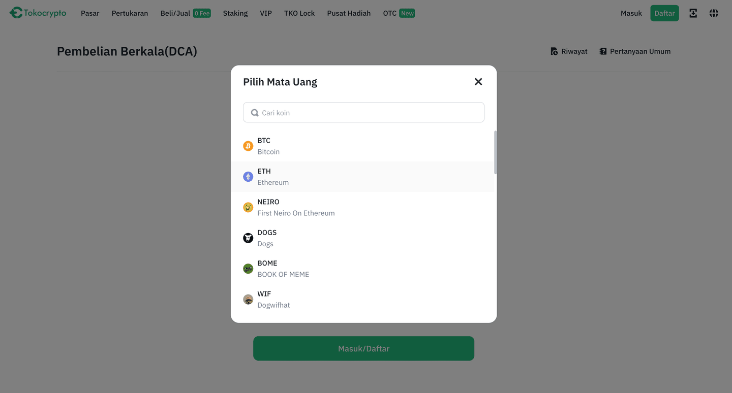 Fitur DCA di Tokocrypto