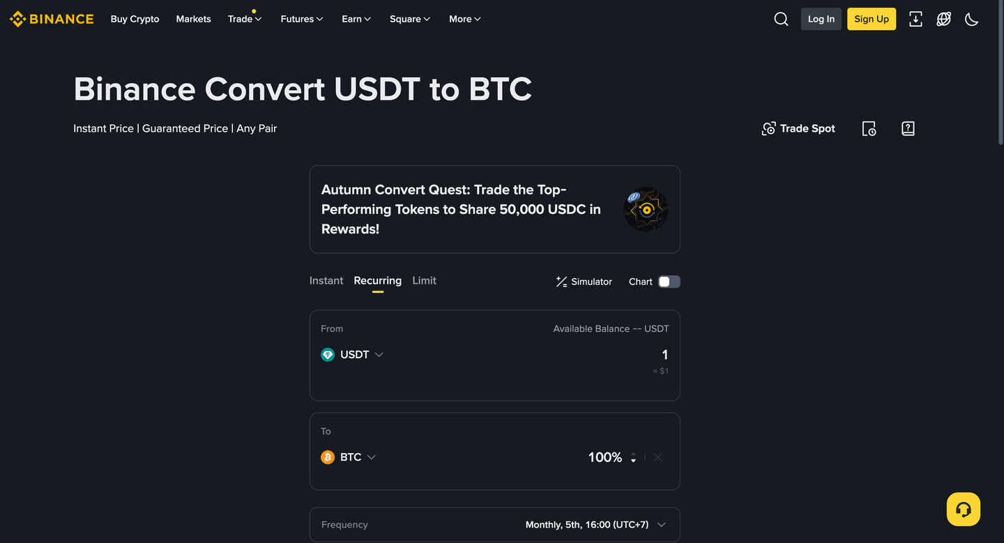 DCA Binance kini beralih ke fitur Recurring Convert