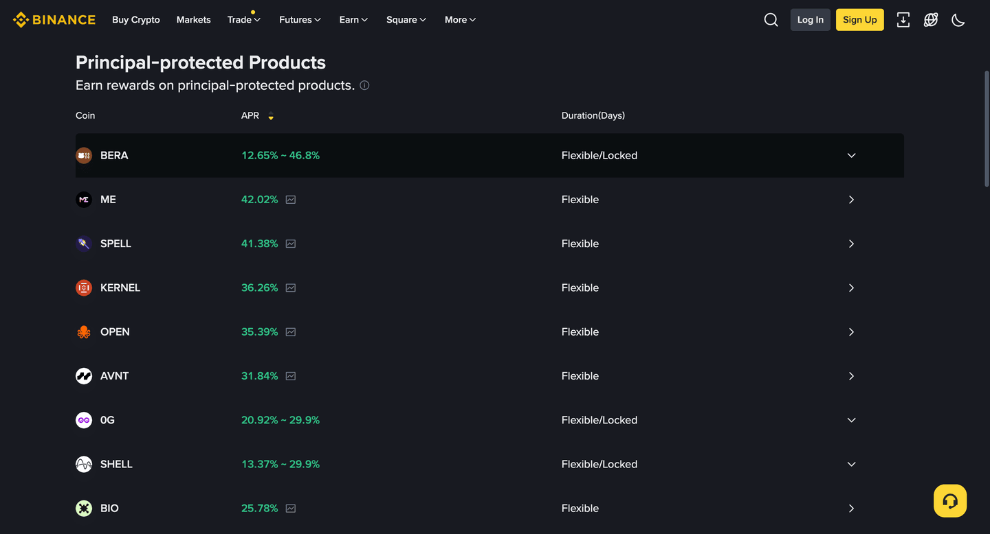Daftar aset kripto yang tersedia di fitur earn atau grow untuk cara investasi crypto untuk pemula dengan modal kecil. 
