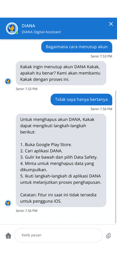 Respons layanan pengguna di Dana