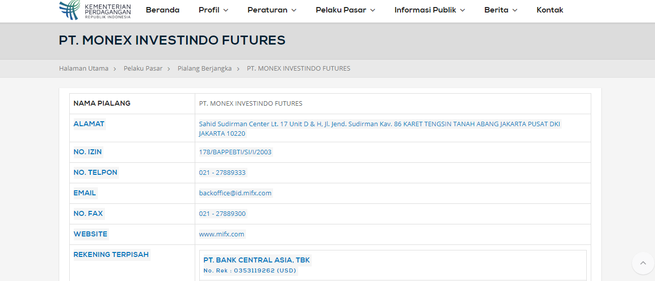 MIFX Terdaftar dan Diawasi Bappebti