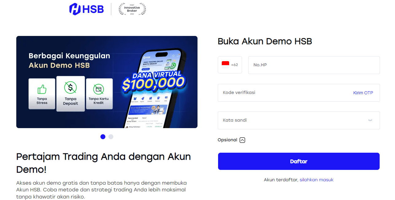 cara daftar akun di HSB Investasi