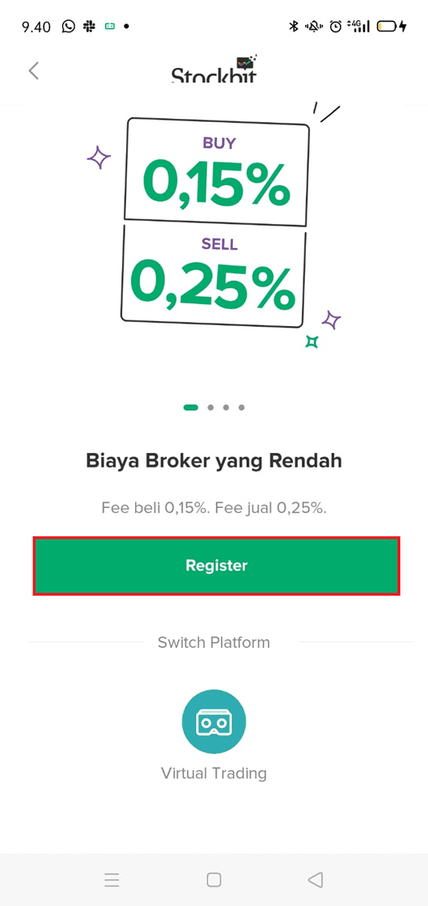Halaman membuka akun di Stockbit