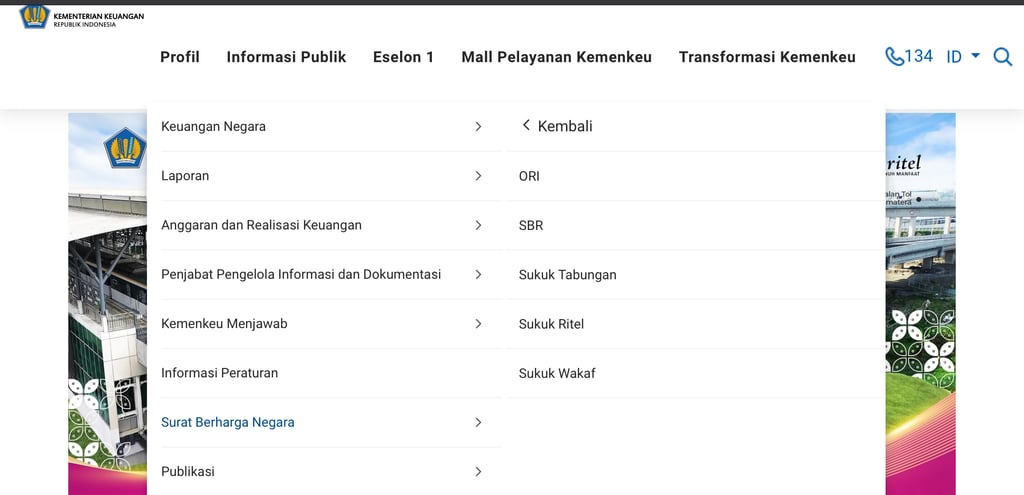 Halaman situs Kementerian Keuangan, langkah cara beli obligasi pemerintah.