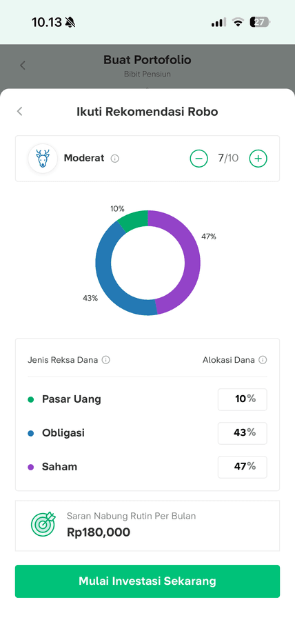 Tampilan robo-advisors yang tersedia di Bibit.