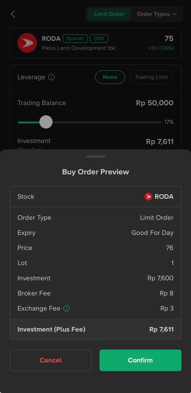 Fee beli saham di Stockbit.