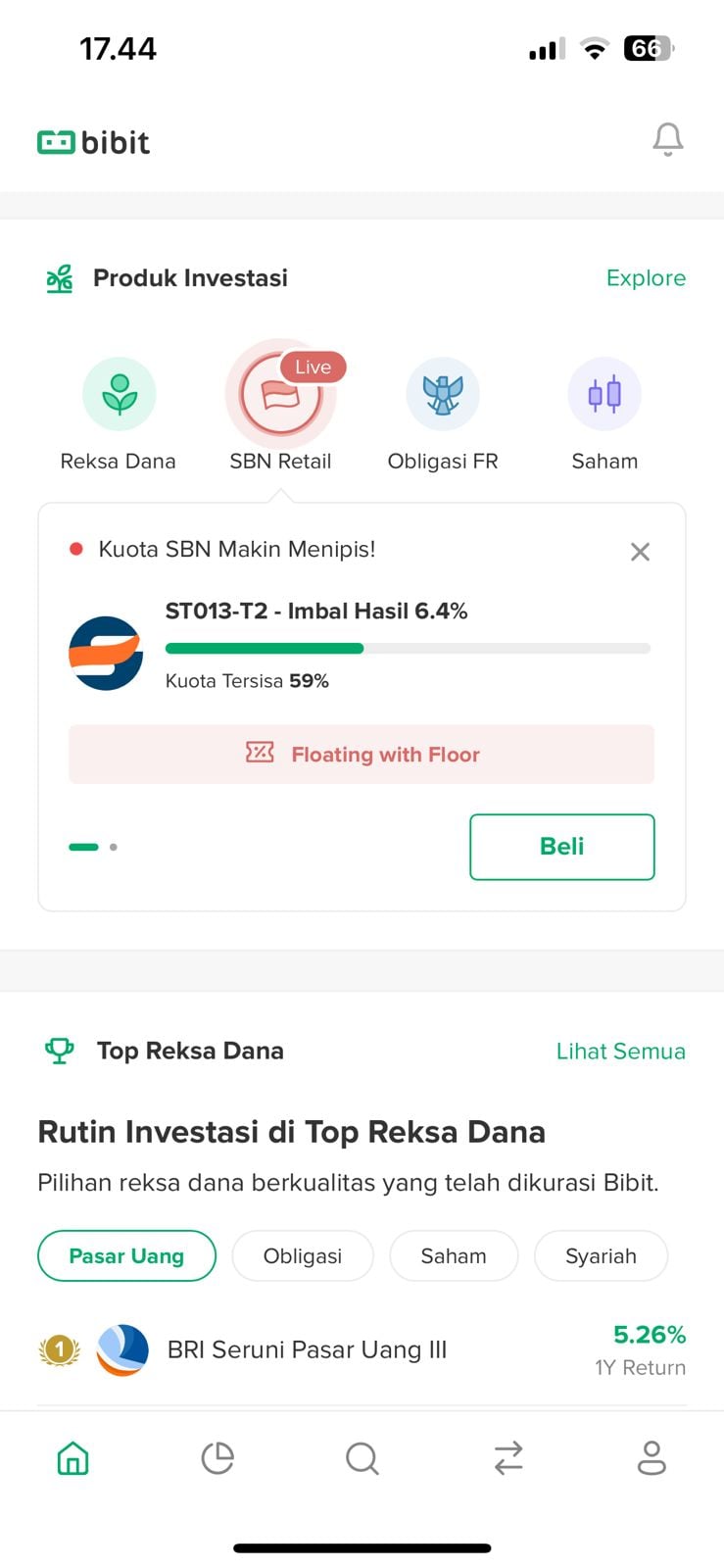 Tampilan aplikasi Bibit