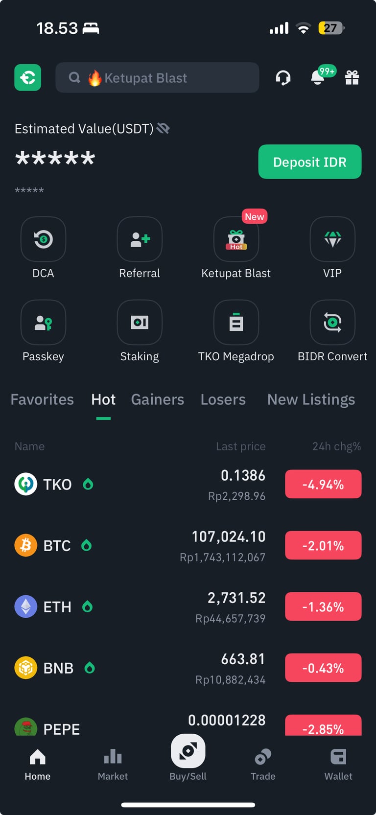 Tampilan aplikasi Tokocrypto