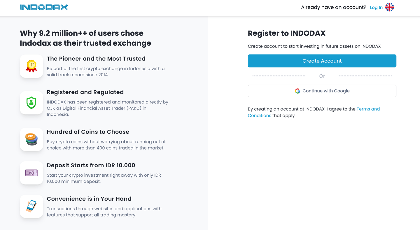 Cara buka akun di Indodax