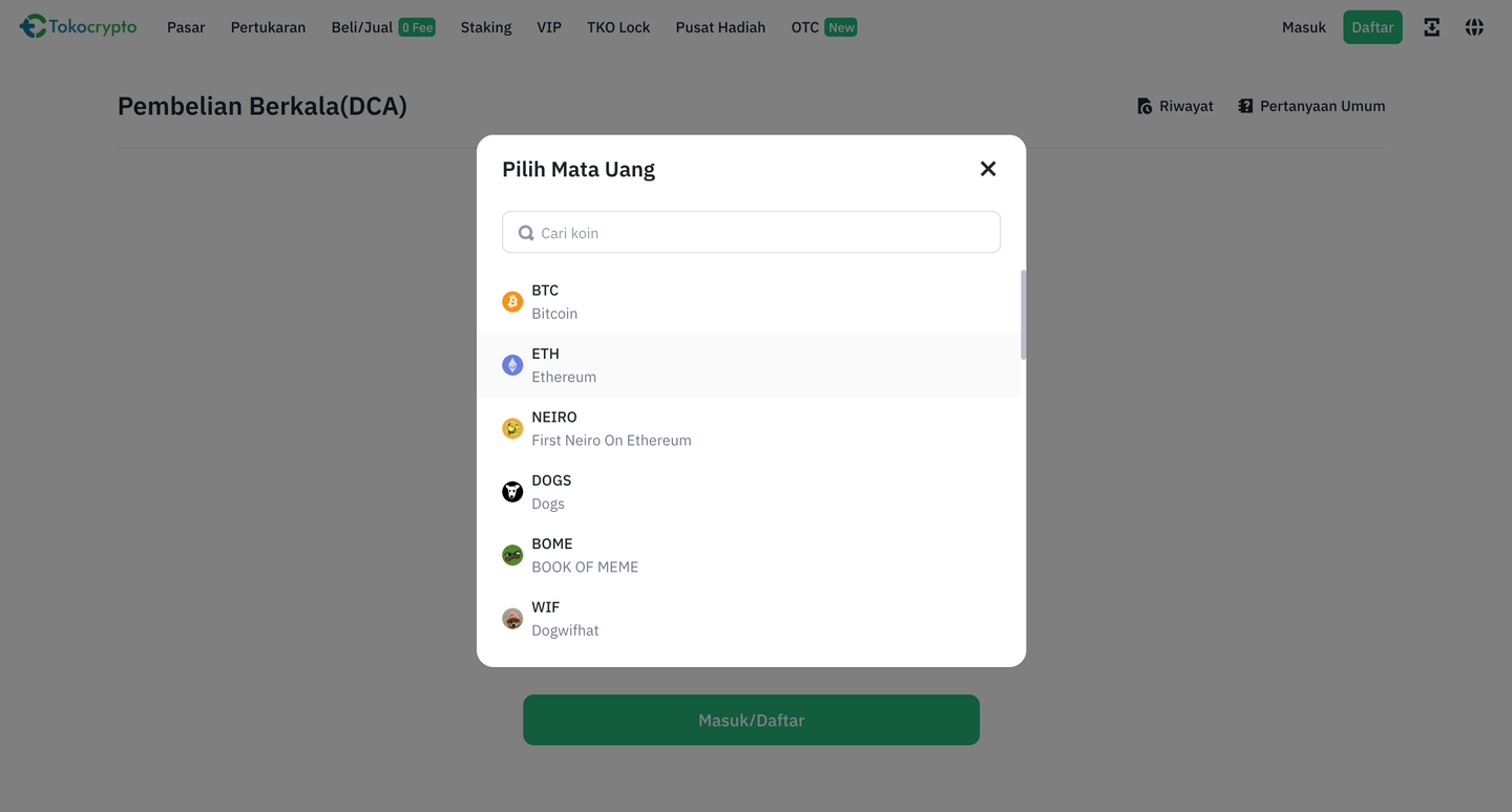 Fitur DCA di Tokocrypto