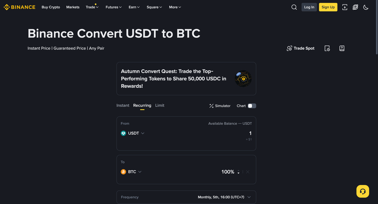DCA Binance kini beralih ke fitur Recurring Convert