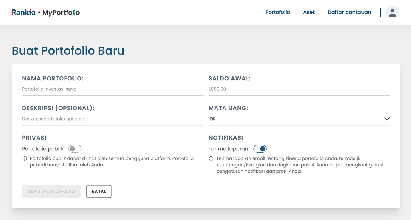 Cara buat portofolio baru di MyPortfolio Rankia
