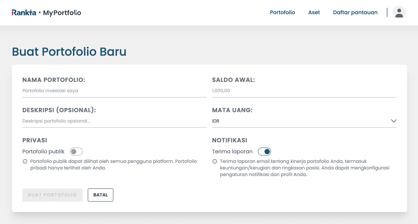 Cara buat portofolio baru di MyPortfolio Rankia