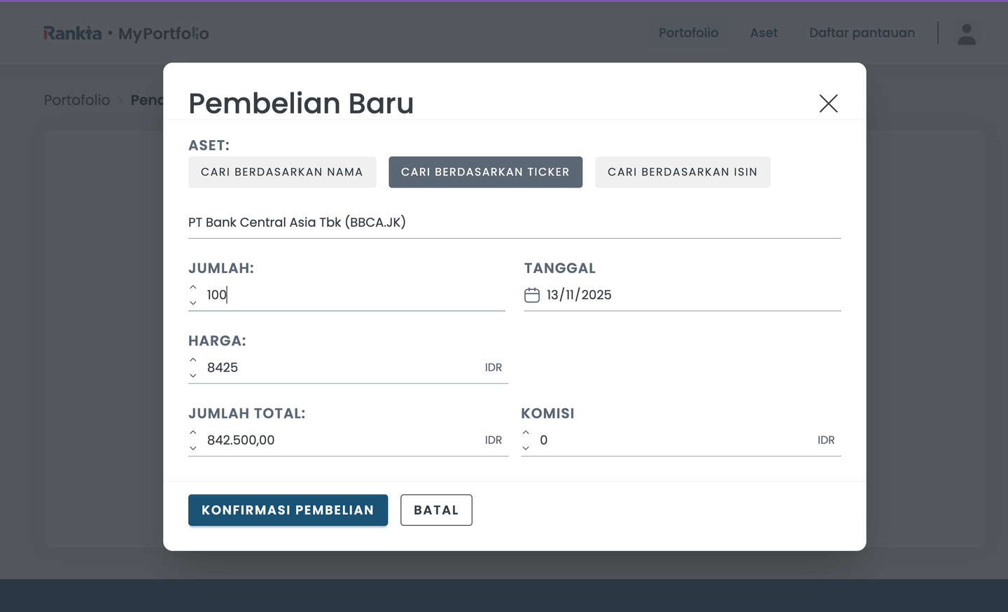 Cara menambahkan aset di MyPortfolio Rankia