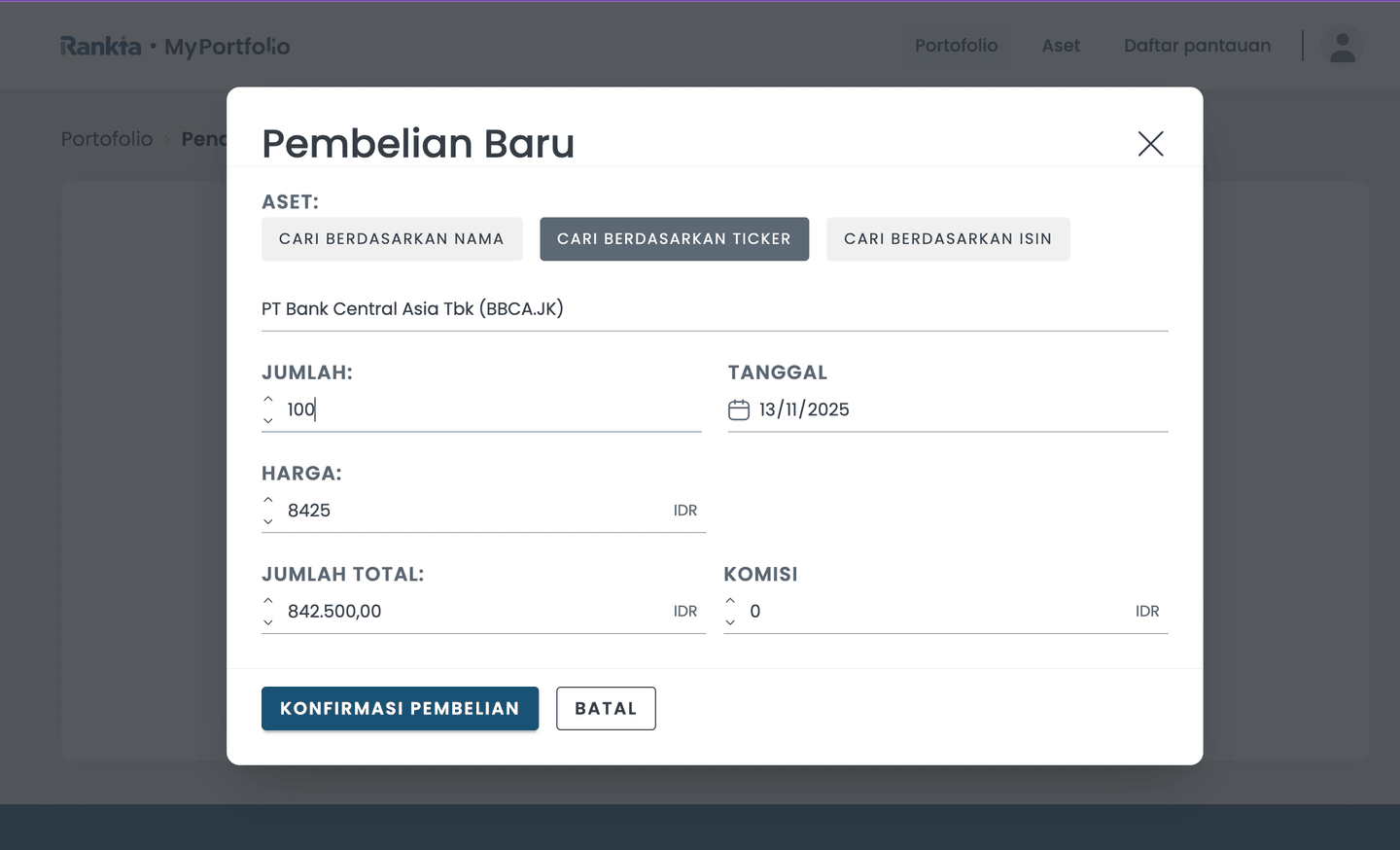 Cara menambahkan aset di MyPortfolio Rankia
