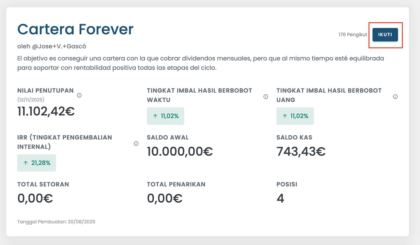 Contoh portofolio yang bisa Anda ikuti di MyPortfolio Rankia