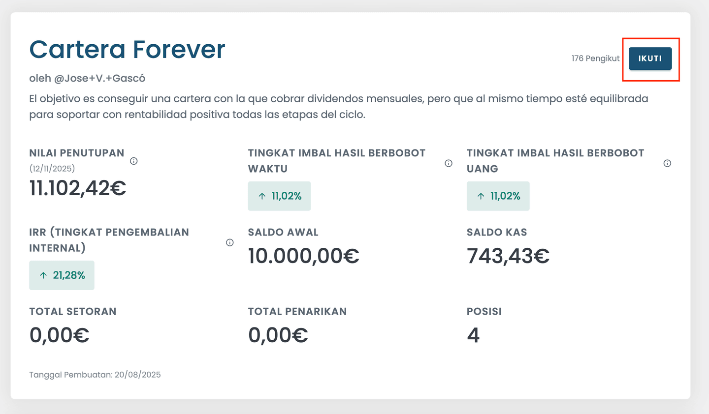 Contoh portofolio yang bisa Anda ikuti di MyPortfolio Rankia