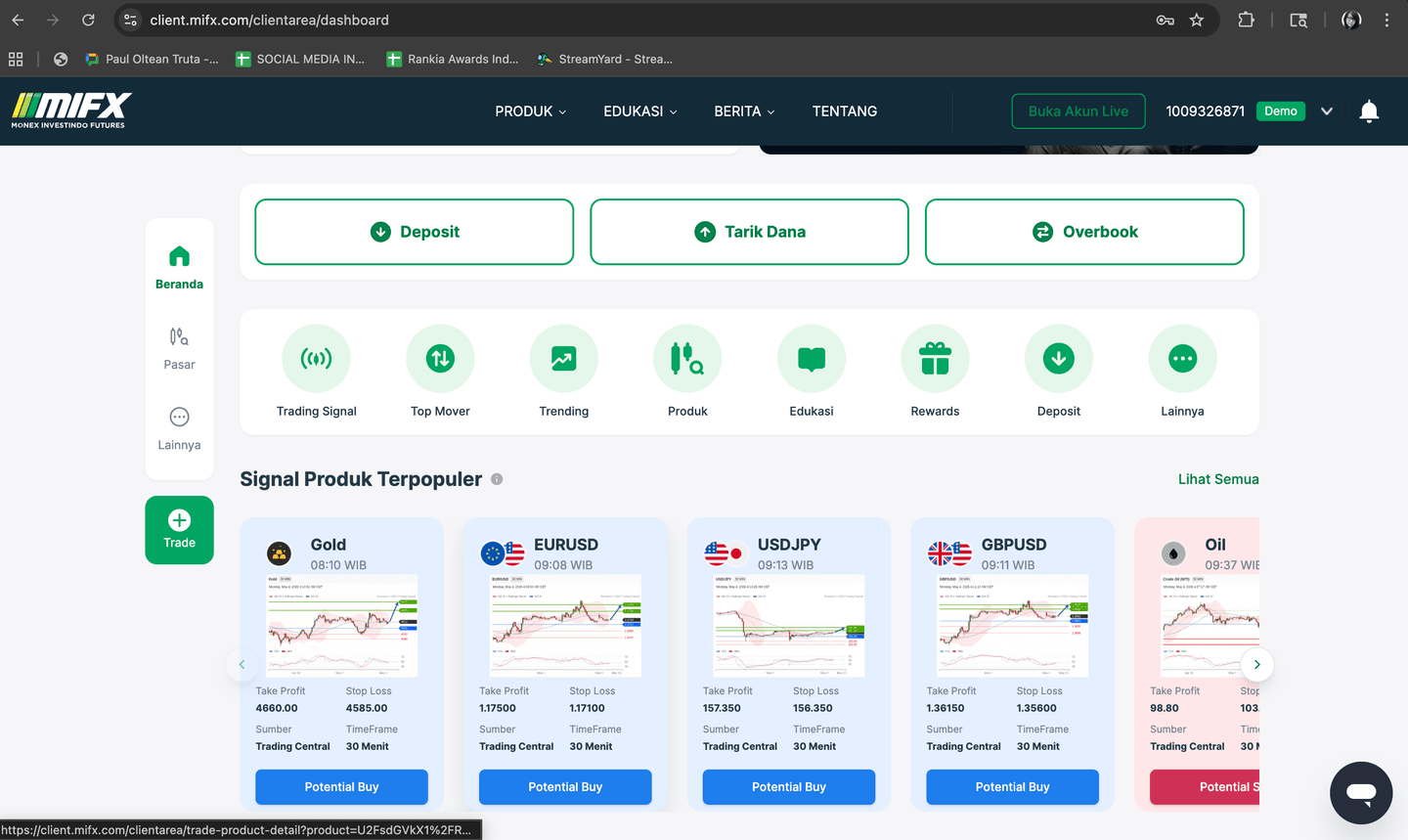 Tampilan web platform broker forex terbaik MIFX