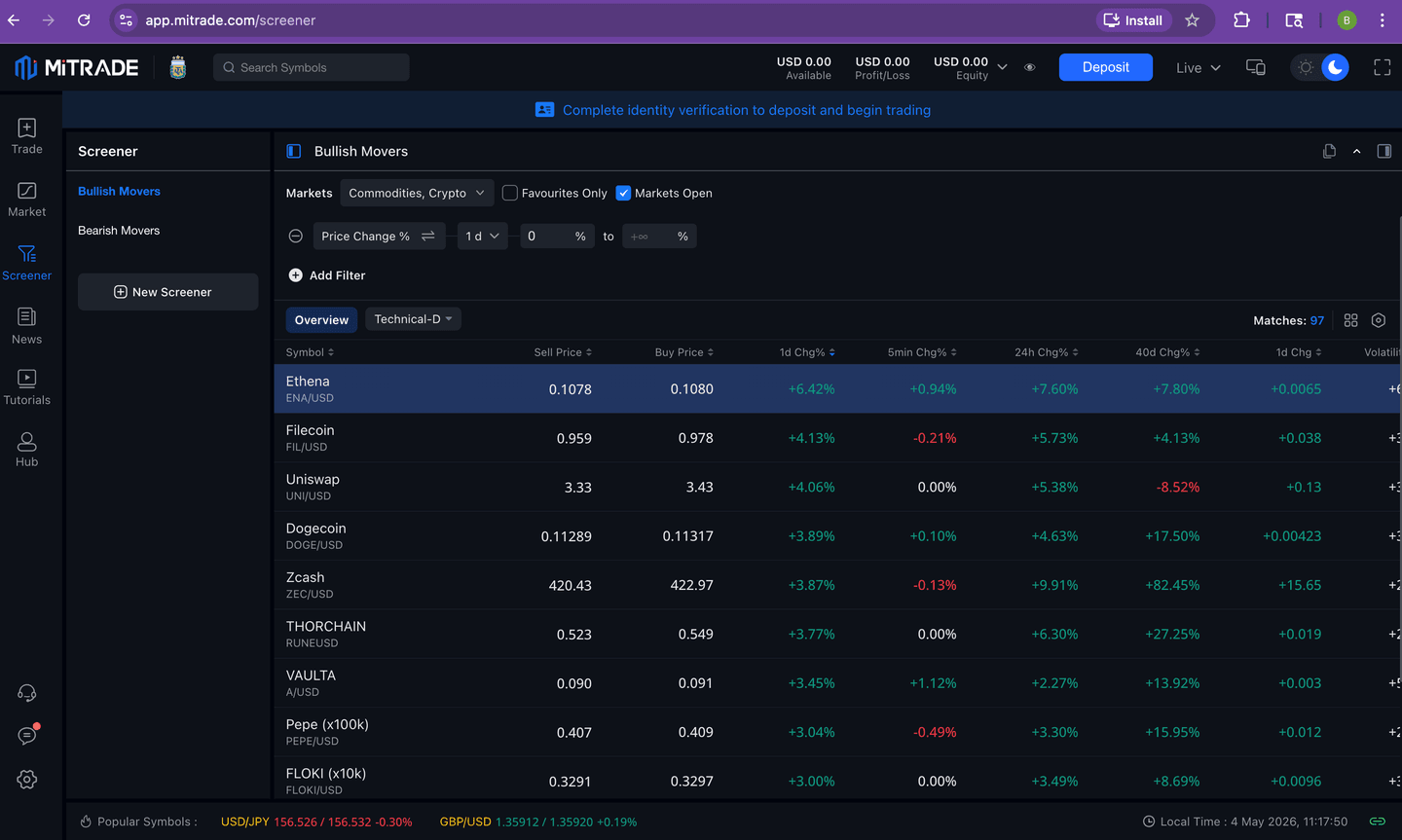 Tampilan web platform MiTrade