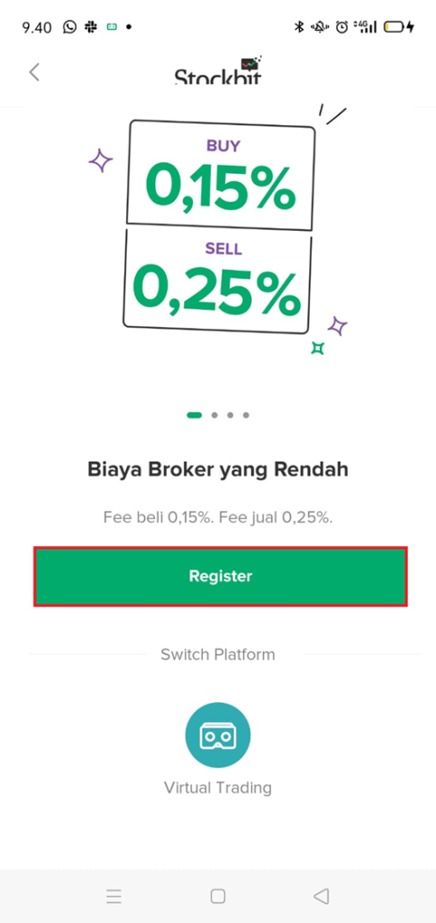 Halaman membuka akun di Stockbit