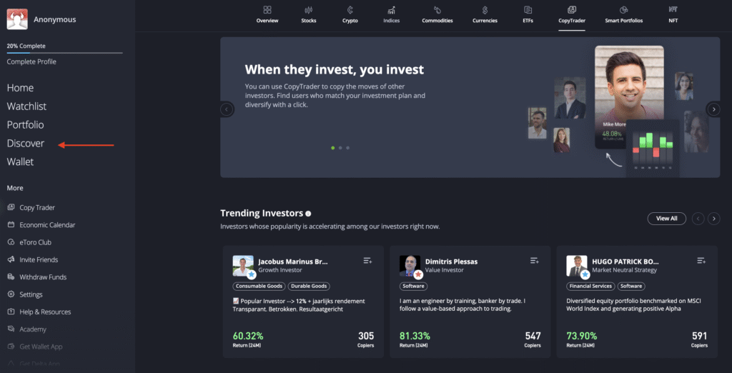fitur copy trading dan smart portfolios
