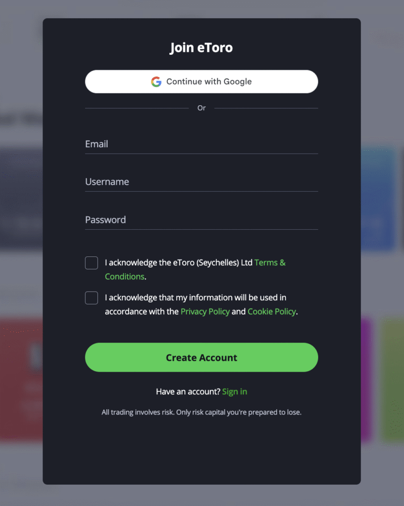 cara daftar eToro